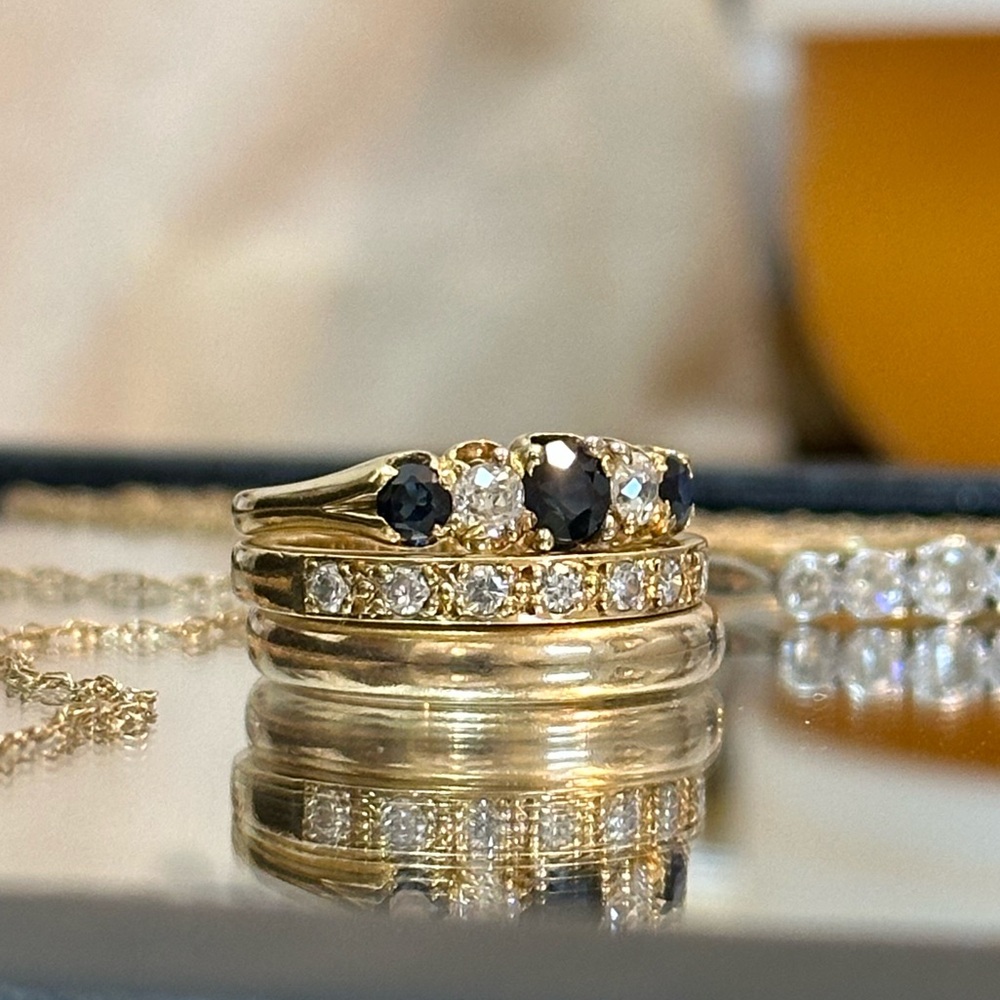 Antique 18K Gold Sapphire & Old Mine Diamond Victorian 5-Stone Ring Size 5.5 - Picture 13 of 15